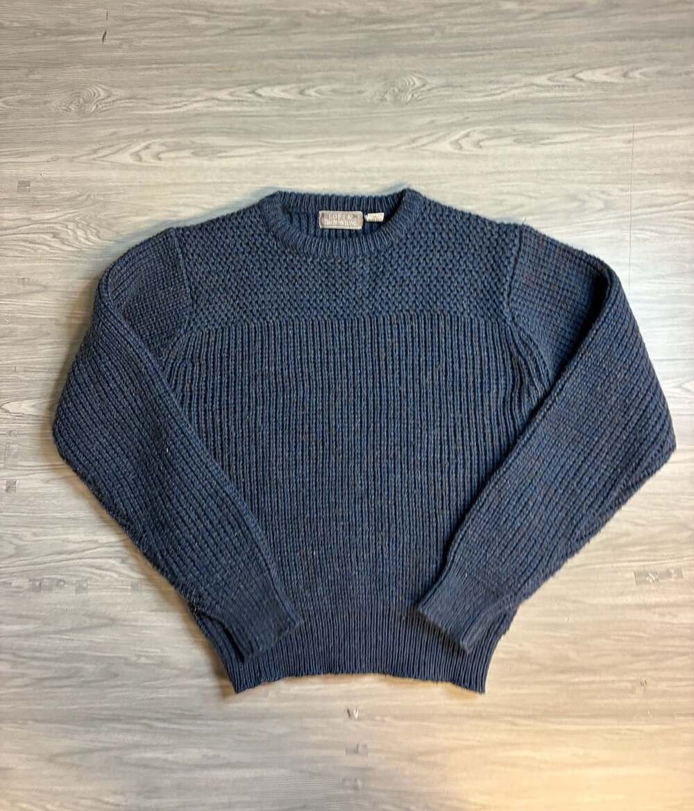 Loft & Brownstone Navy Blue Ribbed Knit Crew Neck Sweater Size L